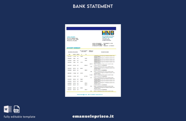 modello Excel di estratto conto bancario nazionale Sri Lanka Hatton in stile ver